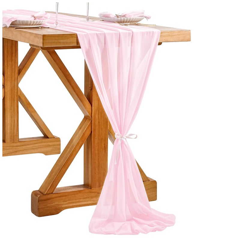 SoarDream Chiffon Table Runner 1 Piece 27x120 Inches Pink Rustic Sheer Fabric for Wedding Baby Shower Birthday Party Cake Table Decoration - Image 1